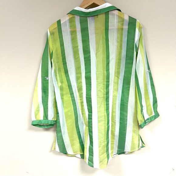 J ‘ Envie sheer striped sheer button down. Size 8 - Picture 4 of 8